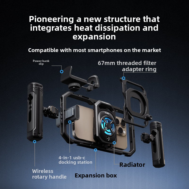 Professional Smartphone Video Cage Kit with Cooling and Handles