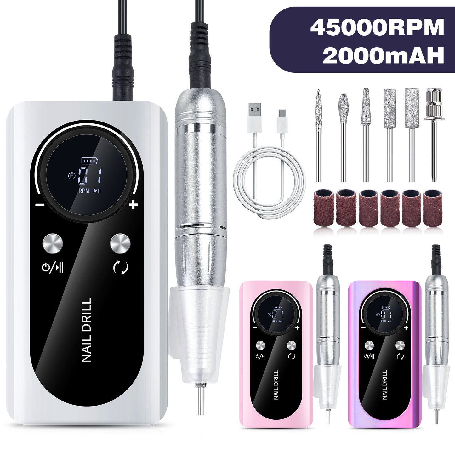 Professional USB Rechargeable Nail Grinder with 45000 RPM
