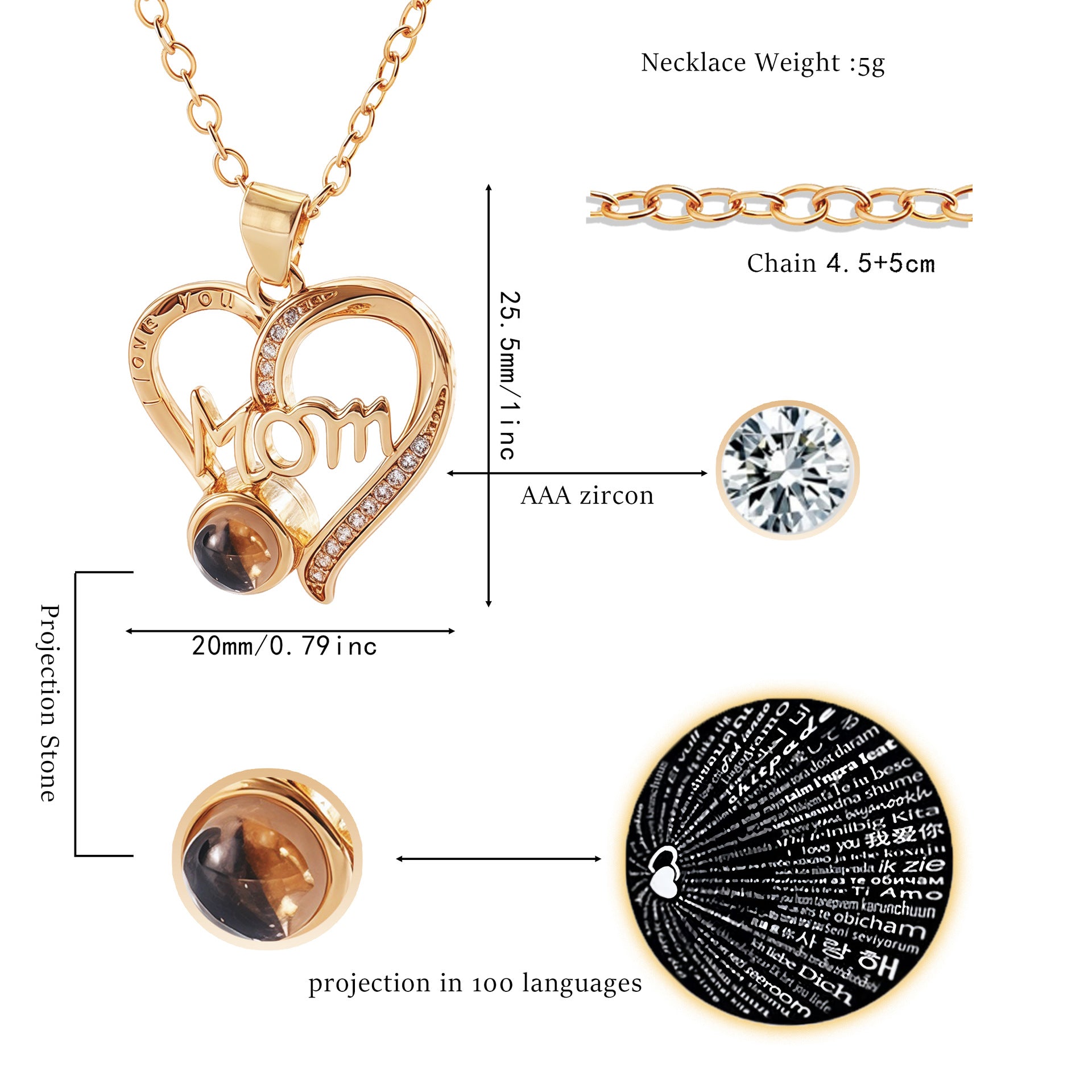 Projection Pendant Heart Clavicle Necklace