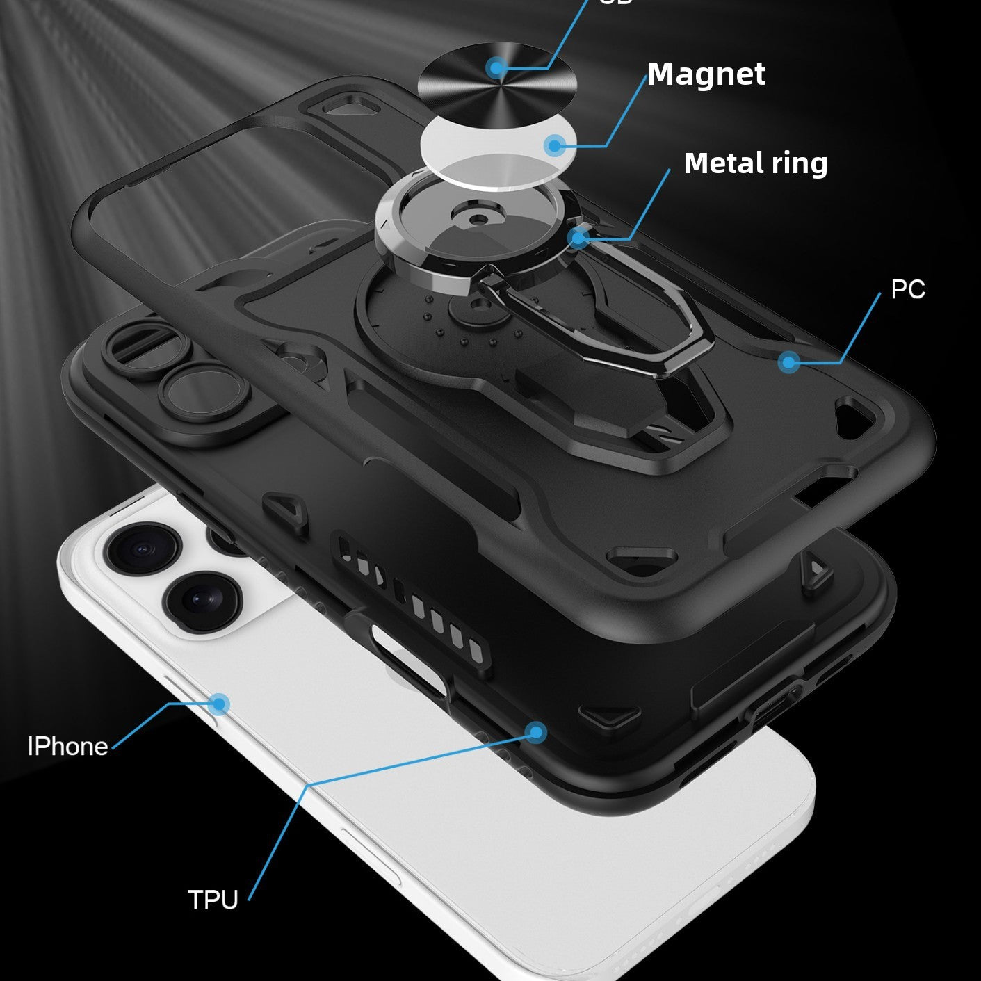 Protective Cover Anti-Fall Metal Ring Holder Two-In-One