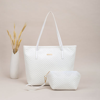 PU Embroidery Shoulder Tote Bag Set
