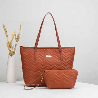 PU Embroidery Shoulder Tote Bag Set
