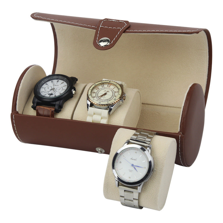 PU Leather Cylinder Watch Storage Box