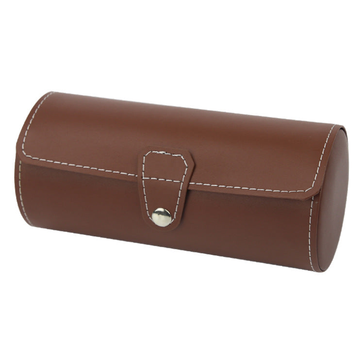 PU Leather Cylinder Watch Storage Box