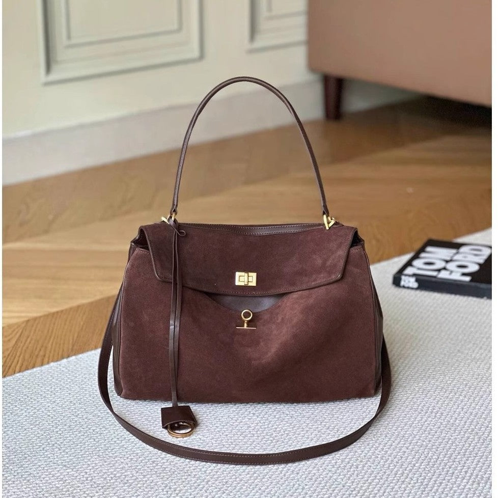 PU Leather Lock Closure Shoulder Tote Bag