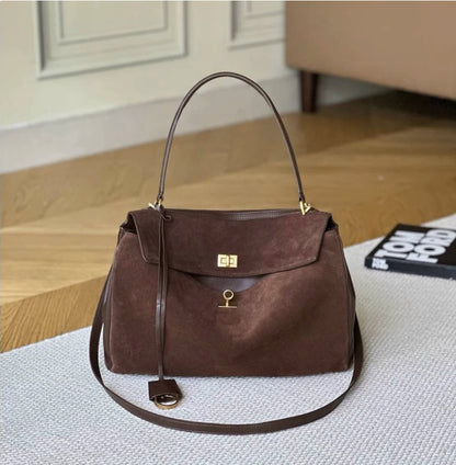 PU Leather Lock Closure Shoulder Tote Bag