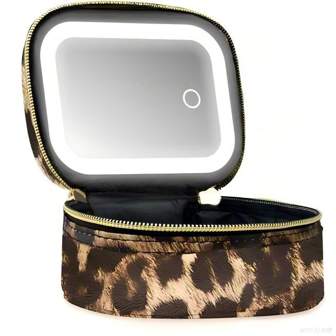PU Leather Makeup Case with Mirror and Light