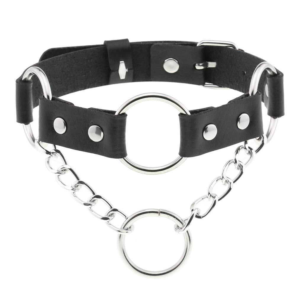 PU Leather O-Ring Collar Necklace Punk Chain Neck Strap
