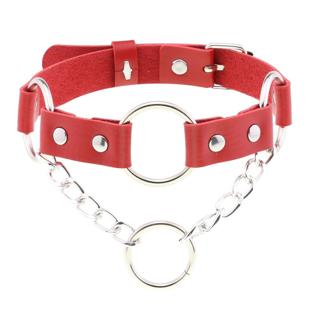 PU Leather O-Ring Collar Necklace Punk Chain Neck Strap
