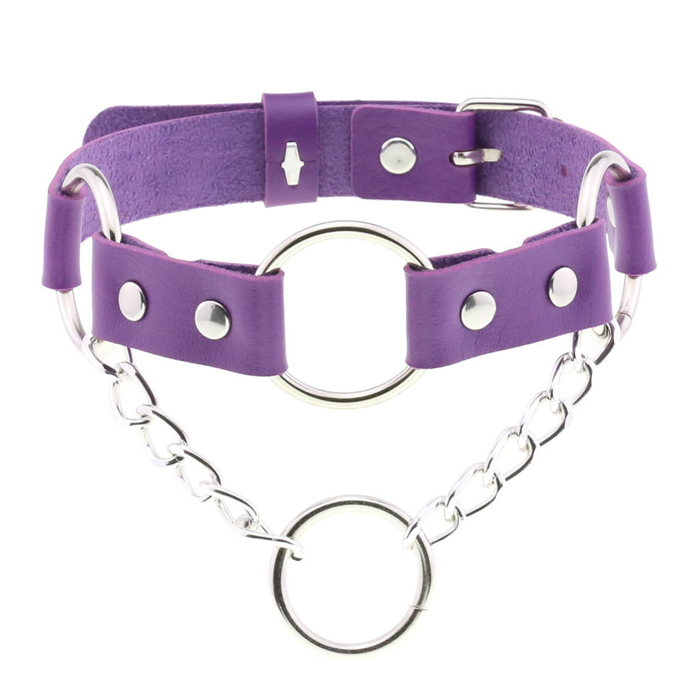 PU Leather O-Ring Collar Necklace Punk Chain Neck Strap