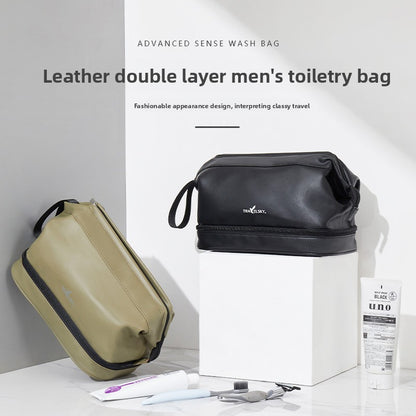 pu leather waterproof double-layer men's toiletry bag