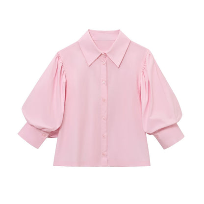 Puff Sleeve Lapel Shirt
