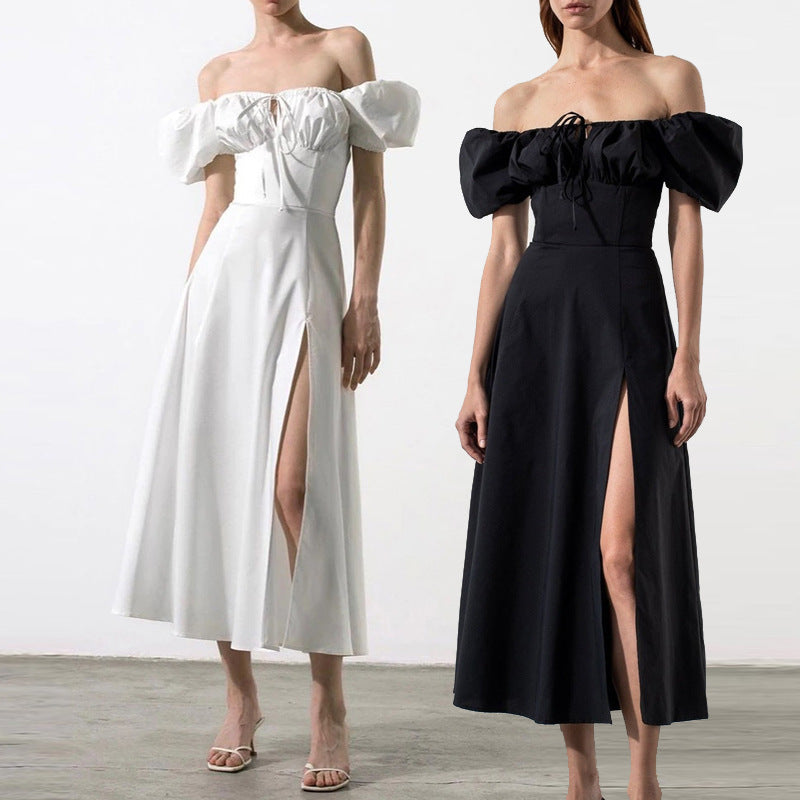 Puff Sleeve Slit Dress