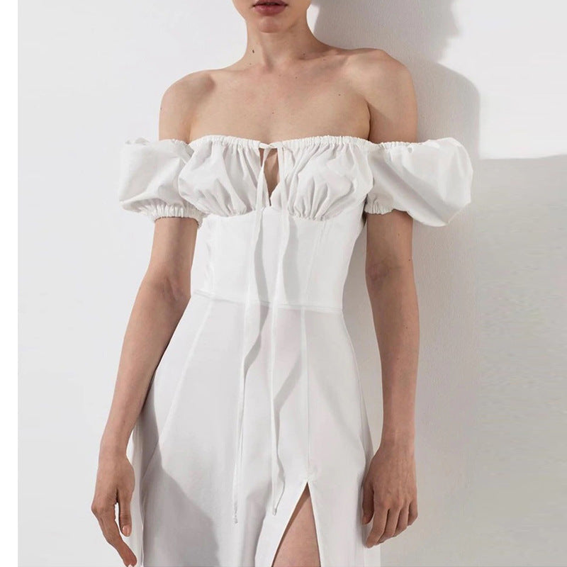 Puff Sleeve Slit Dress