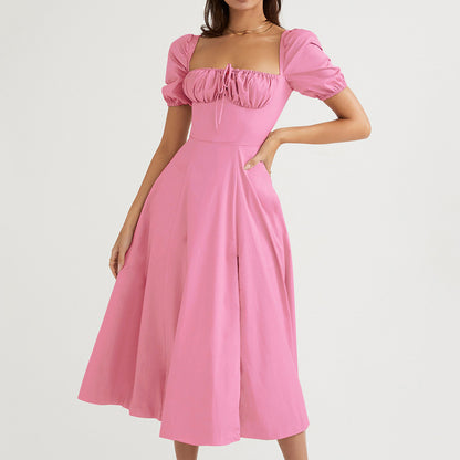 Puff Sleeve Slit Dress