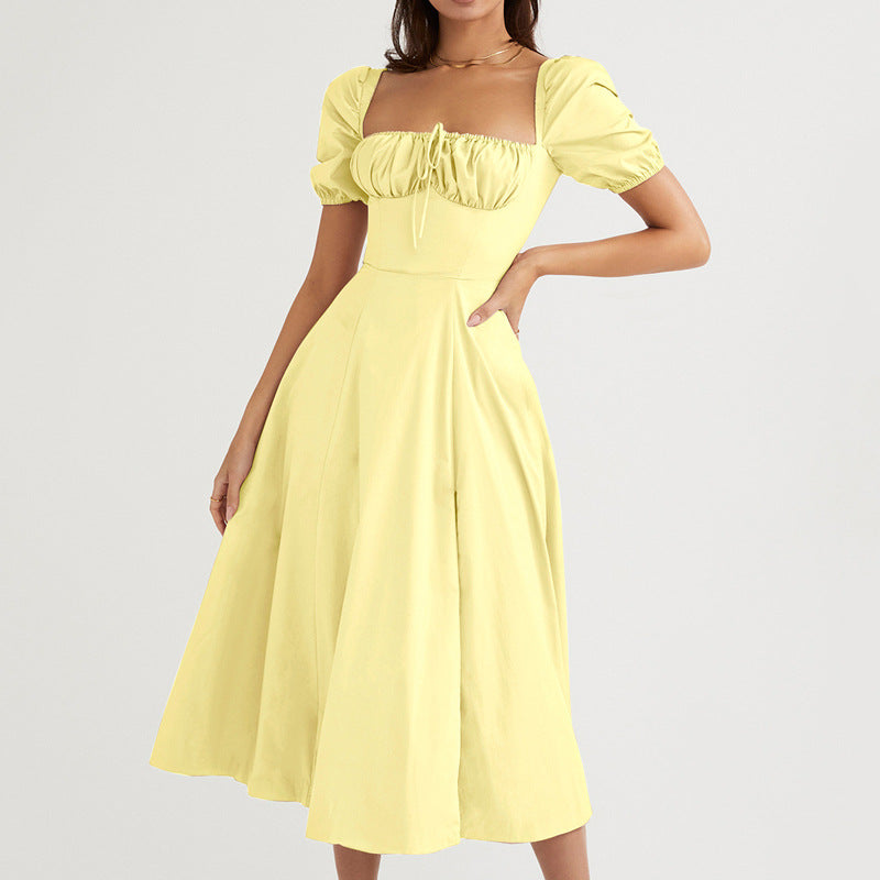 Puff Sleeve Slit Dress
