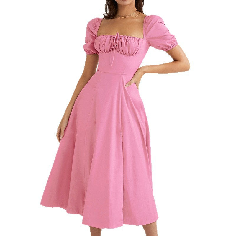 Puff Sleeve Slit Dress