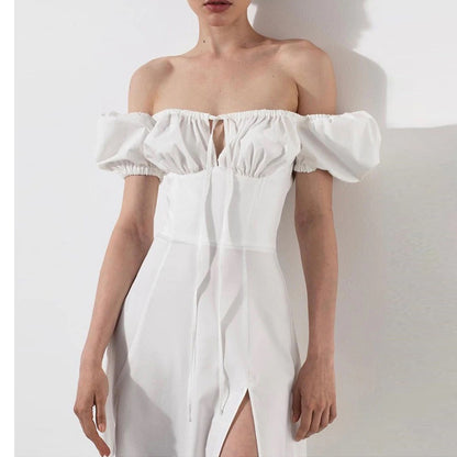 Puff Sleeve Slit Dress