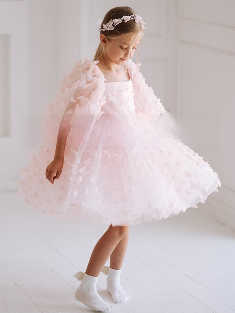 Puff-sleeve tulle princess dress with a fluffy skirt