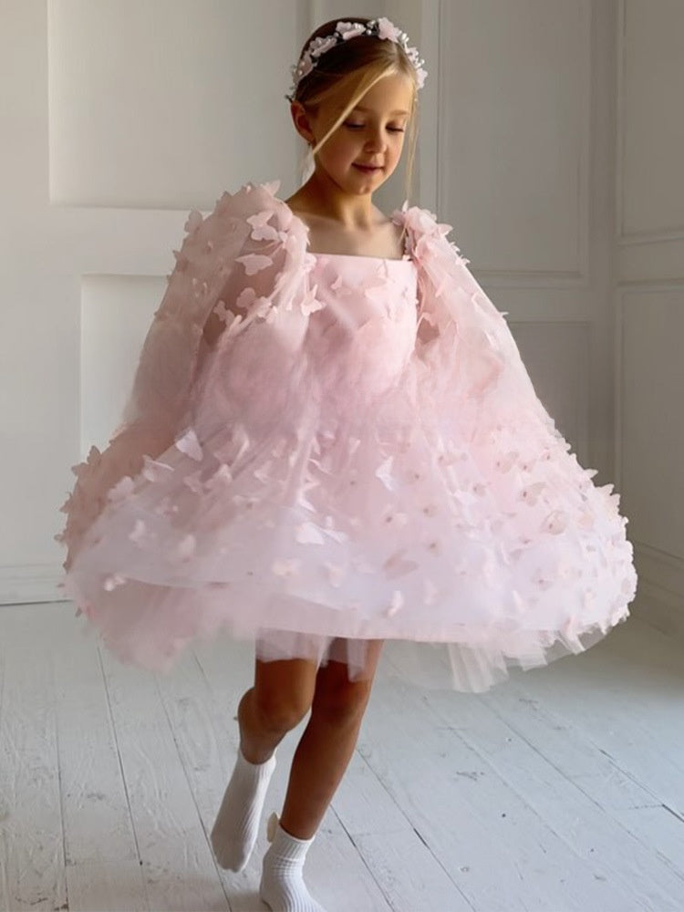 Puff-sleeve tulle princess dress with a fluffy skirt