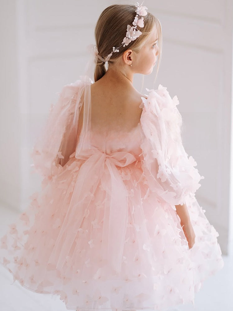 Puff-sleeve tulle princess dress with a fluffy skirt