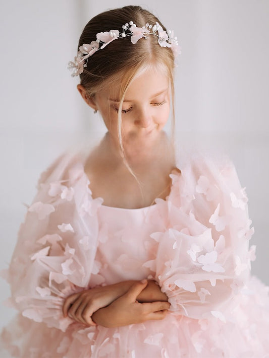 Puff-sleeve tulle princess dress with a fluffy skirt