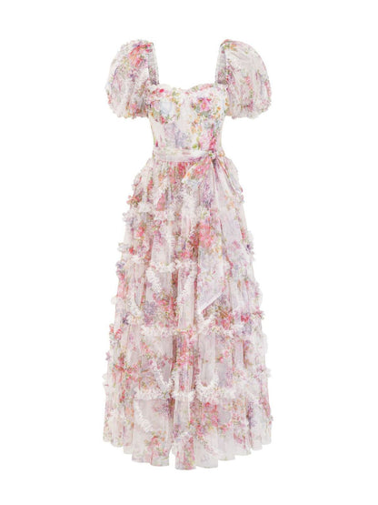 Puff sleeve, wooden earflap long dress