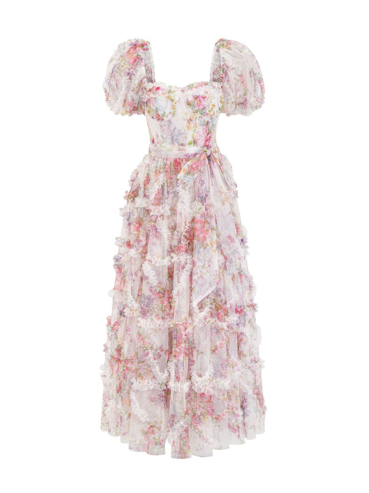 Puff sleeve, wooden earflap long dress