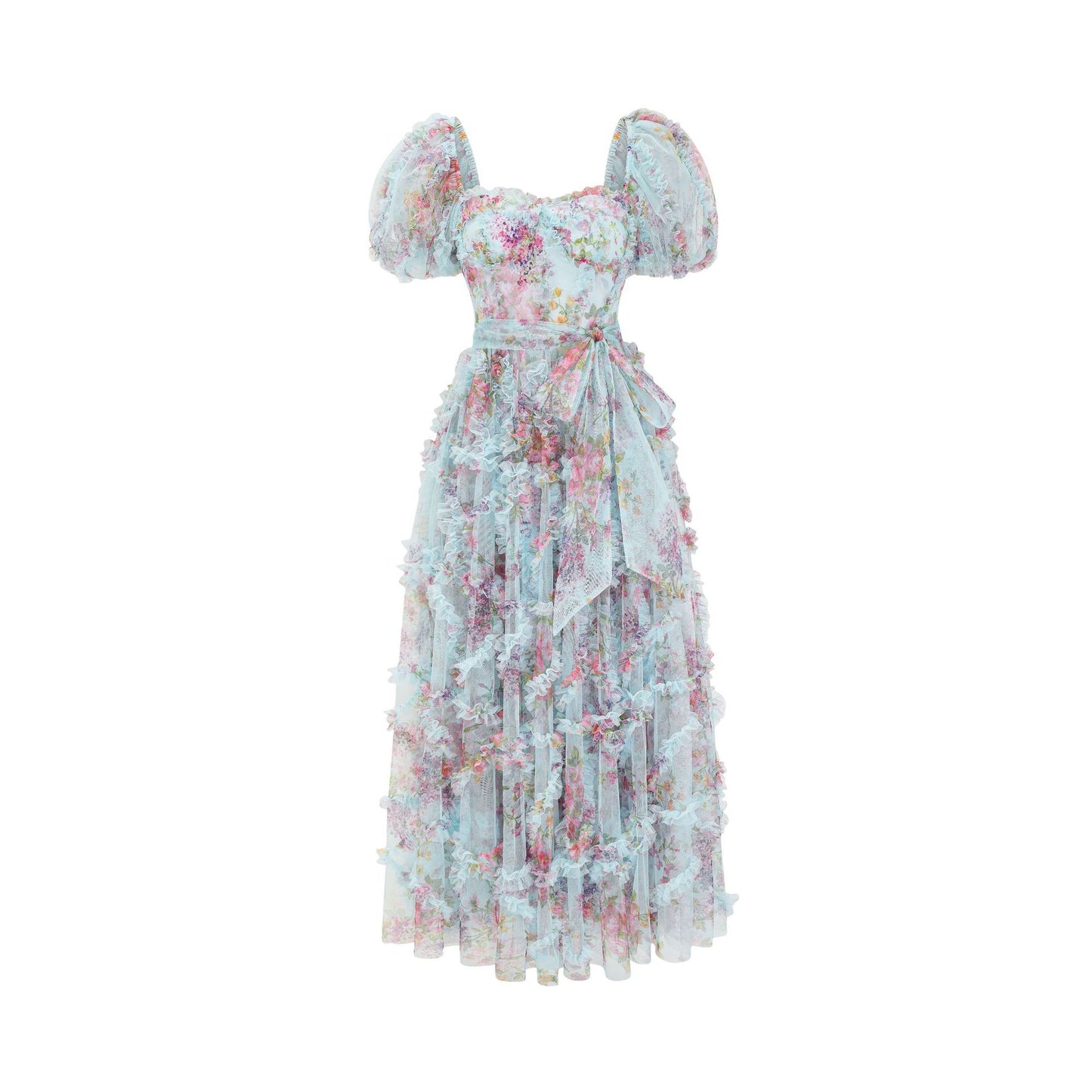 Puff sleeve, wooden earflap long dress