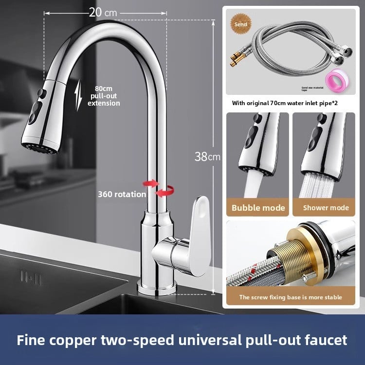 Pull-out type fine copper kitchen faucet