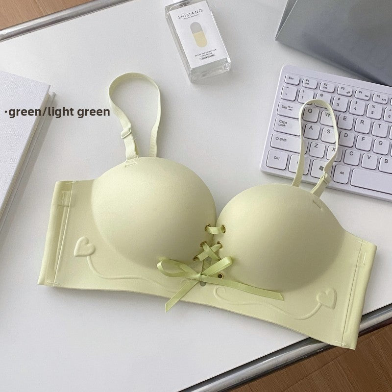 Pull-string adjustable bra without steel underwire