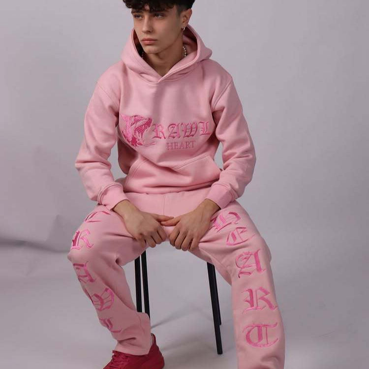 Pullover Hooded Sweater and Trousers Embroidered Set