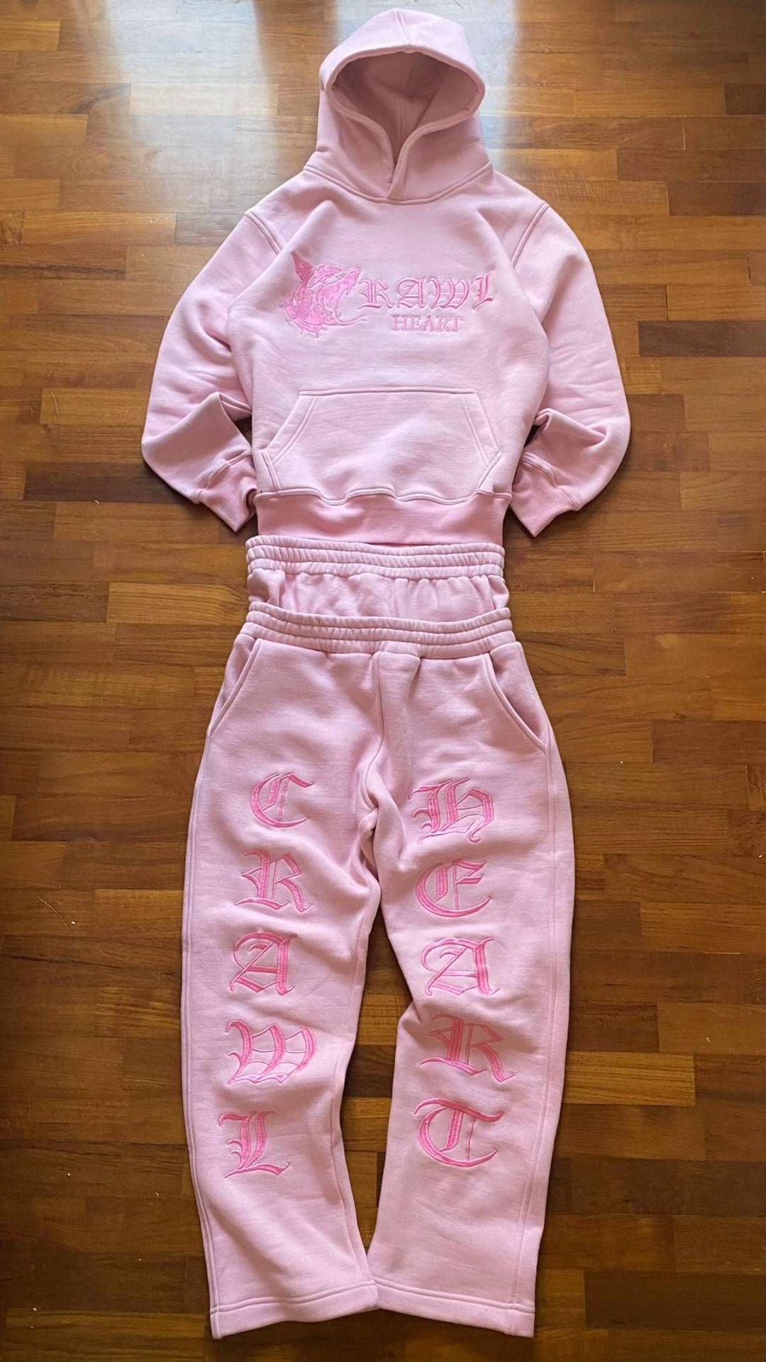 Pullover Hooded Sweater and Trousers Embroidered Set