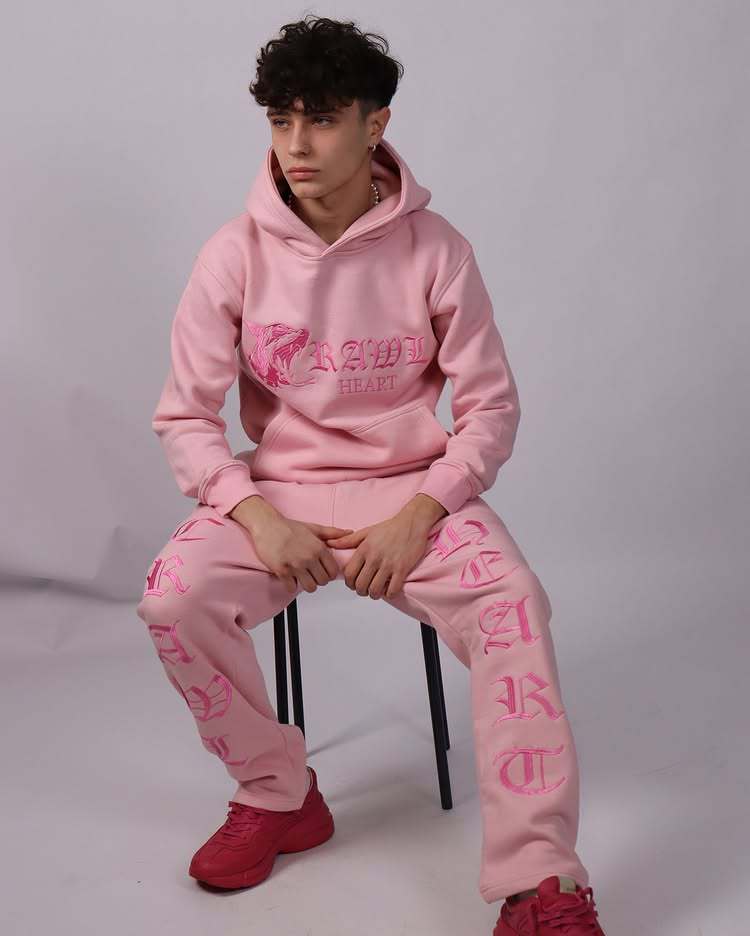 Pullover Hooded Sweater and Trousers Embroidered Set