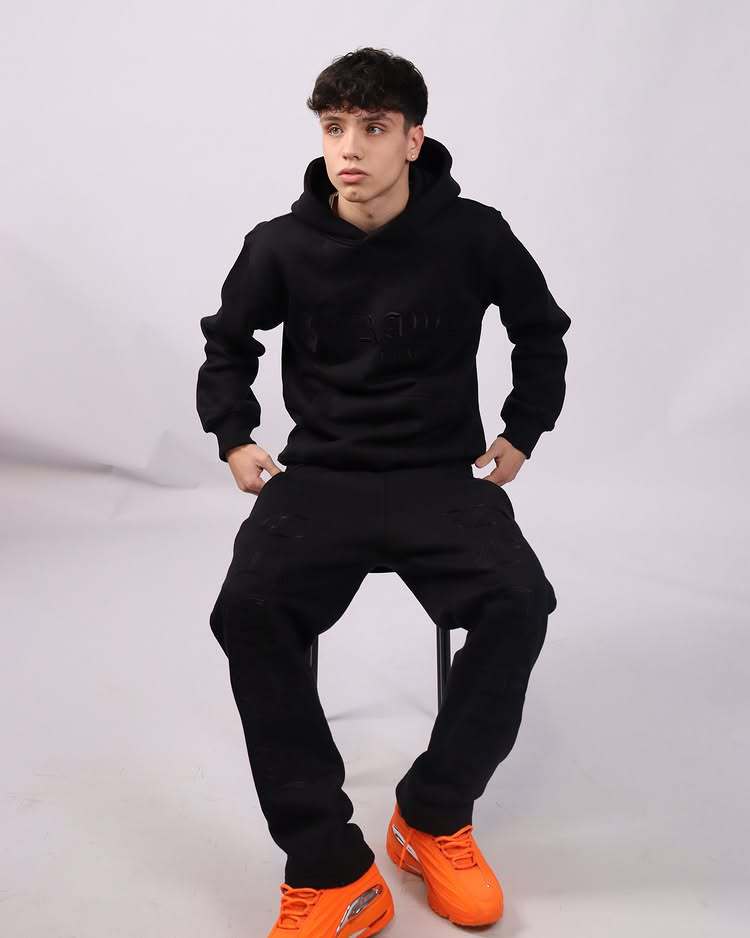 Pullover Hooded Sweater and Trousers Embroidered Set