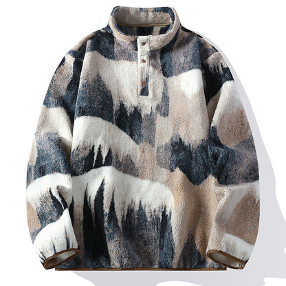 Pullover with a stand-up collar and thick fabric