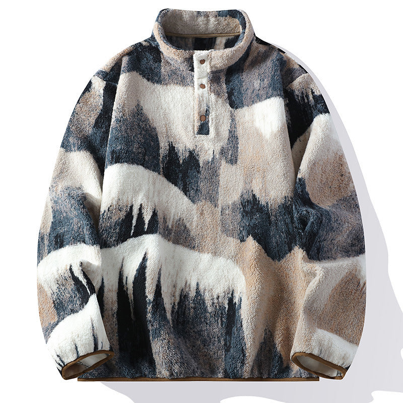 Pullover with a stand-up collar and thick fabric