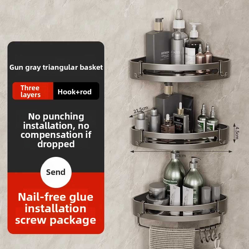 punch-free bathroom wall-mounted storage rack