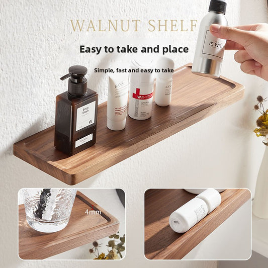 Punch-Free Walnut Wall Mounted Shelf