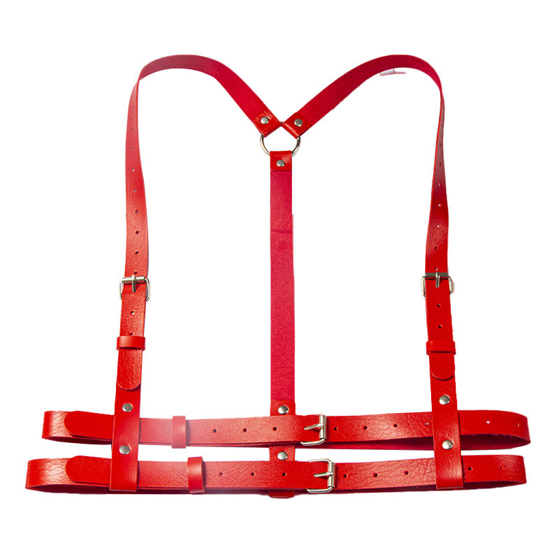 Punk double-layered leather waist restraint belt