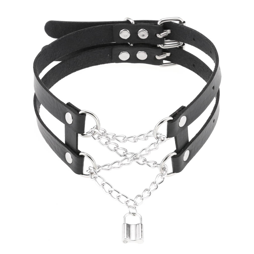 Punk Harajuku Double Row Chain PU Leather Collar Necklace