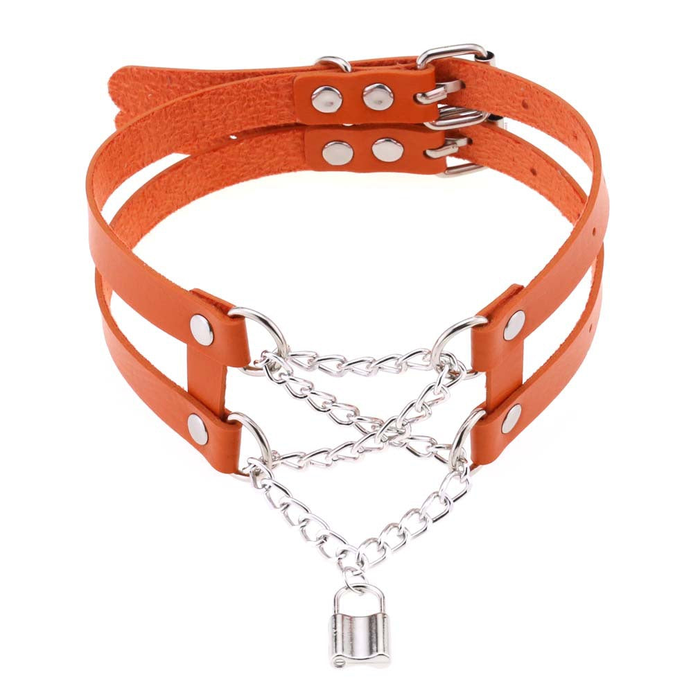 Punk Harajuku Double Row Chain PU Leather Collar Necklace