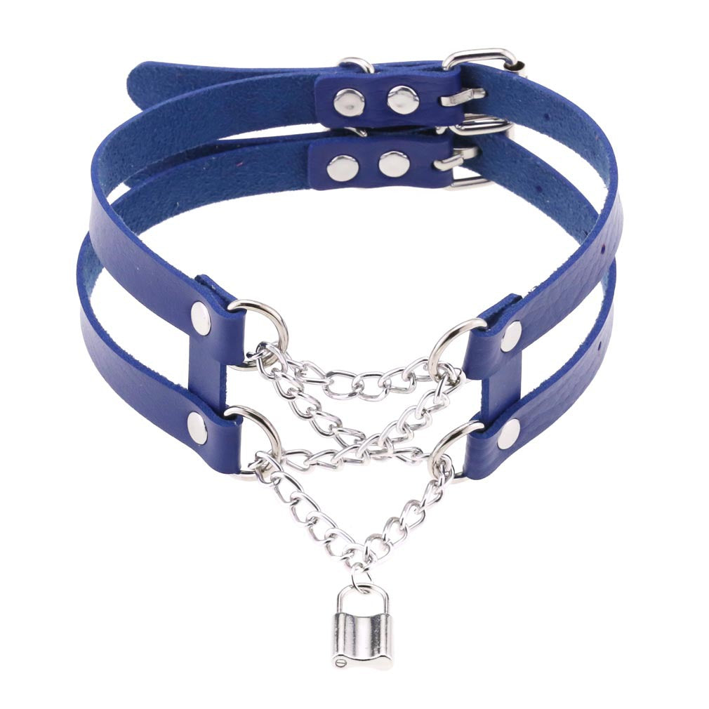 Punk Harajuku Double Row Chain PU Leather Collar Necklace