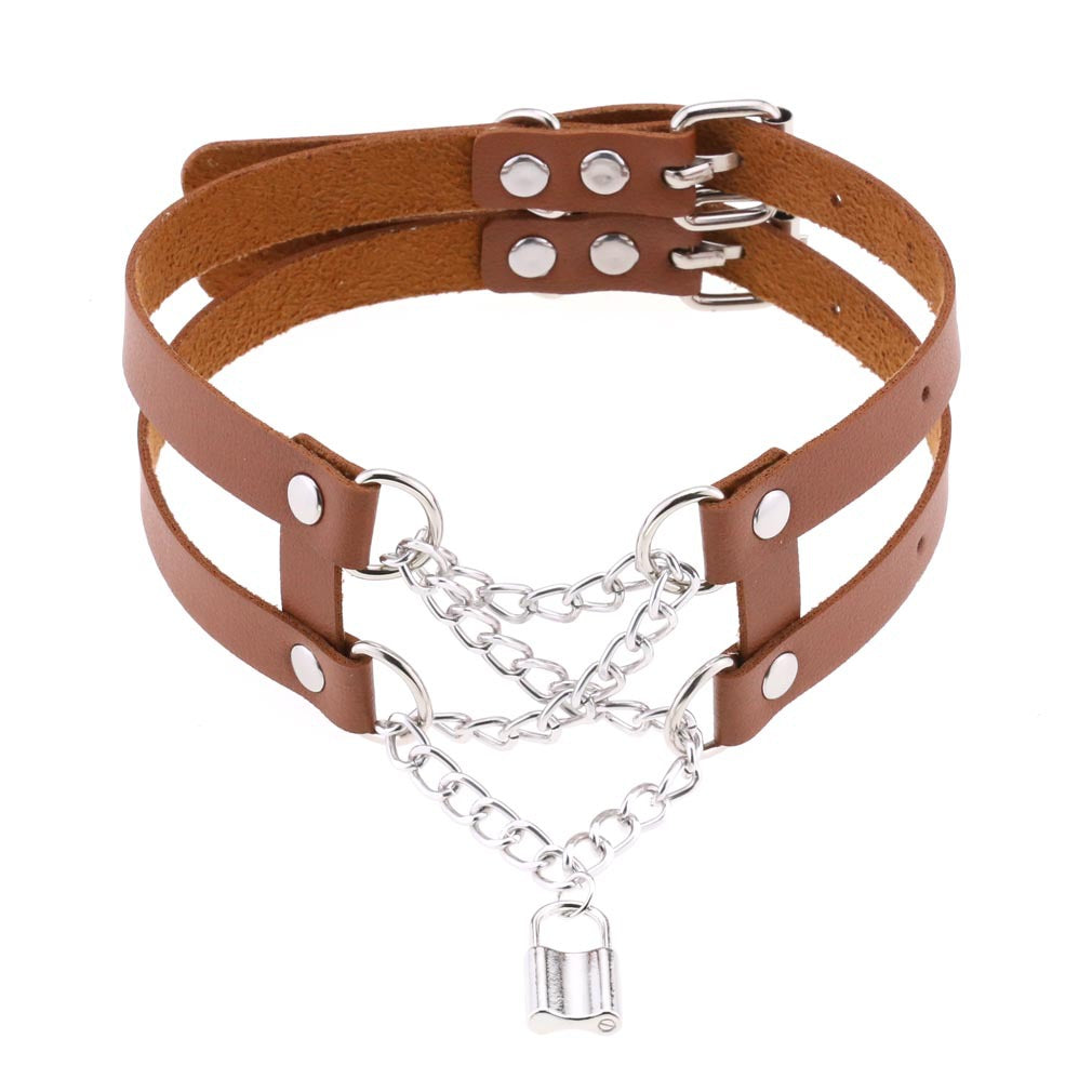 Punk Harajuku Double Row Chain PU Leather Collar Necklace
