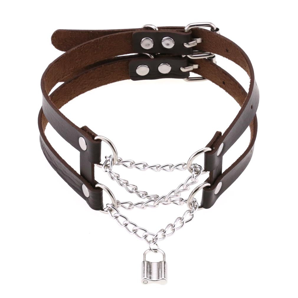 Punk Harajuku Double Row Chain PU Leather Collar Necklace