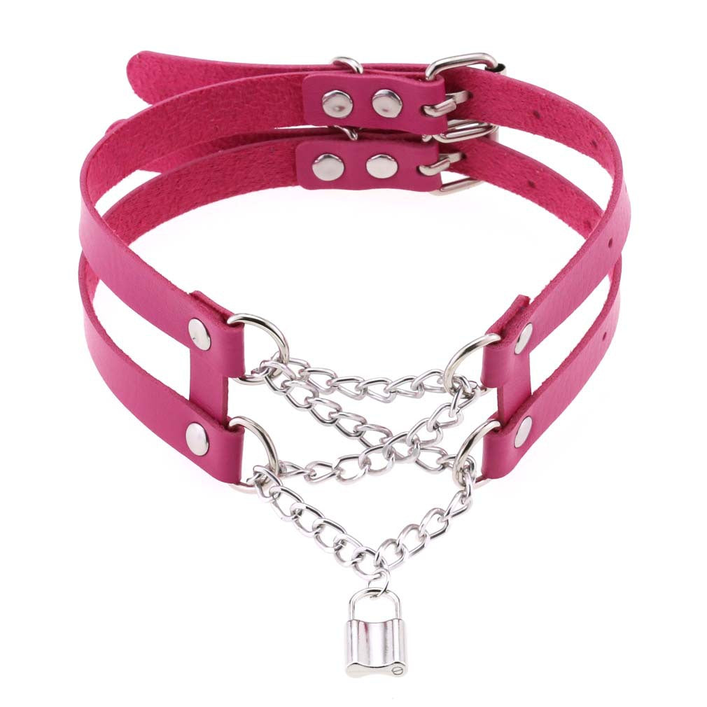 Punk Harajuku Double Row Chain PU Leather Collar Necklace