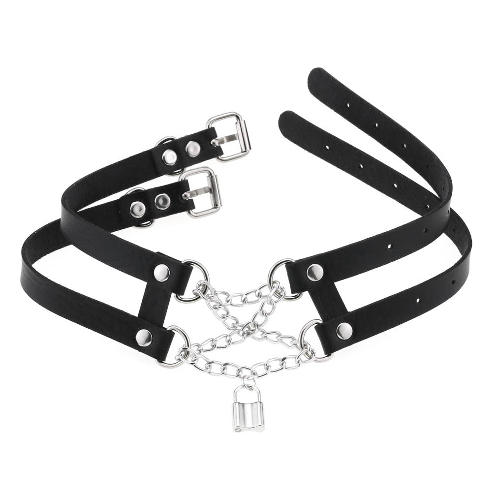 Punk Harajuku Double Row Chain PU Leather Collar Necklace