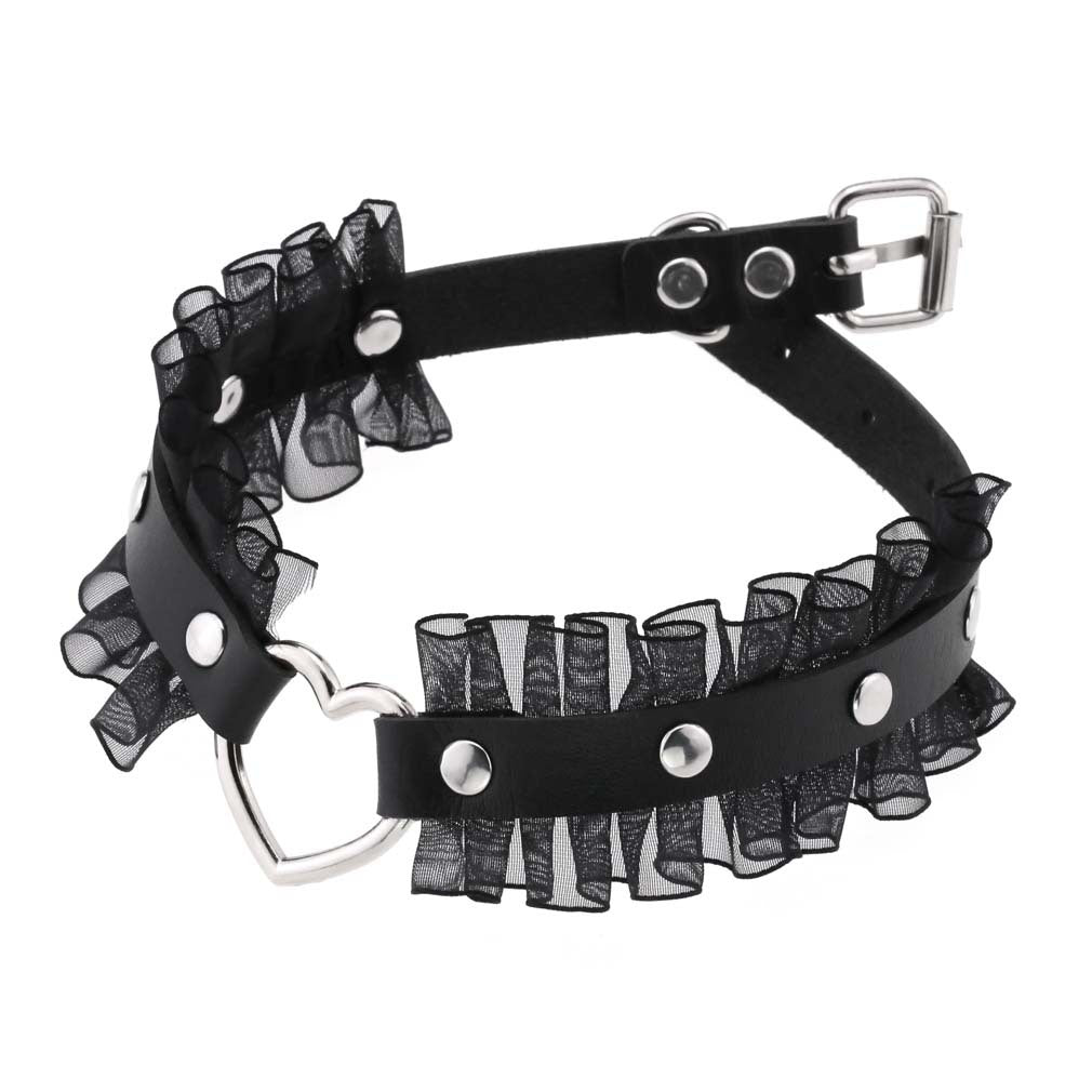 Punk Harajuku Lace Heart PU Leather Collar Necklace