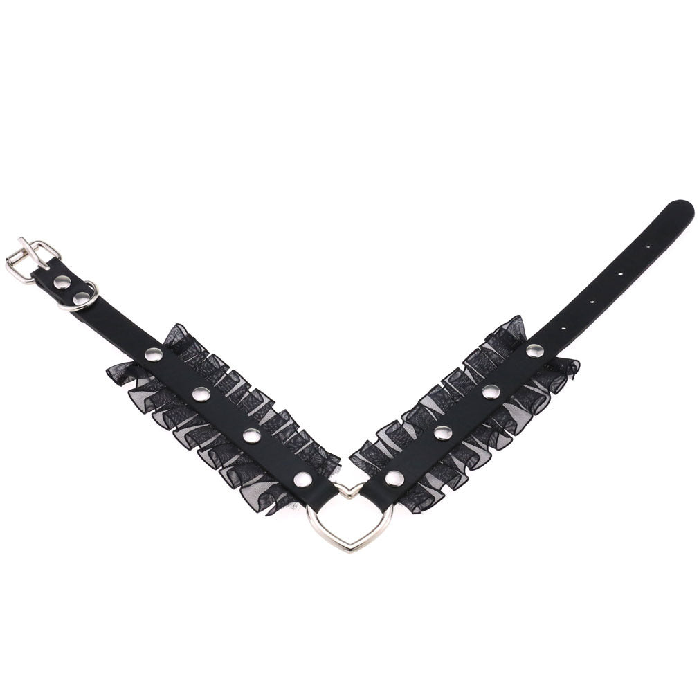 Punk Harajuku Lace Heart PU Leather Collar Necklace