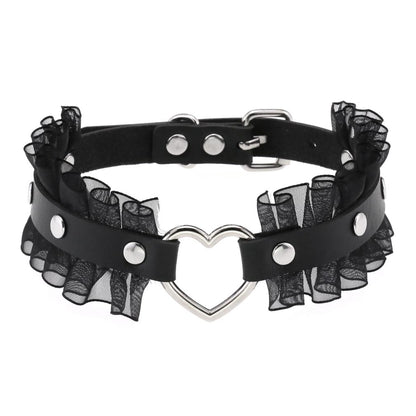 Punk Harajuku Lace Heart PU Leather Collar Necklace